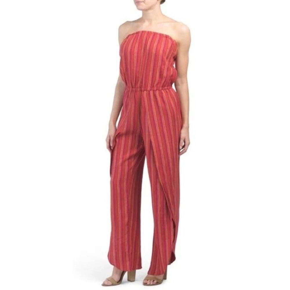Drew Strapless Wide Leg Jumpsuit Red Magenta Stripe Women’s L NWT